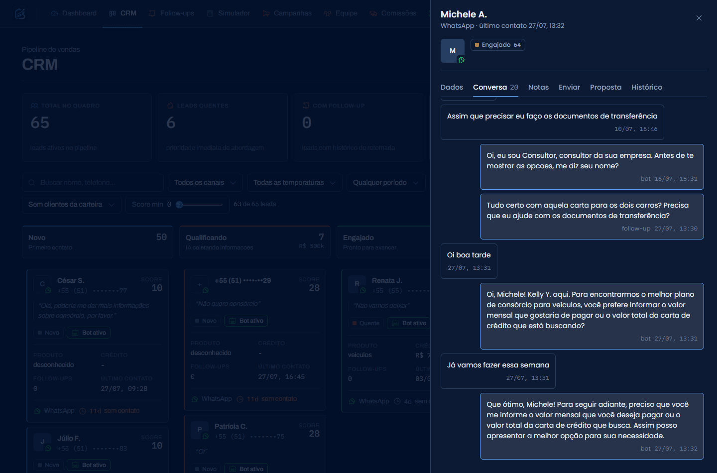 Conversa da IA com o lead dentro do CRM